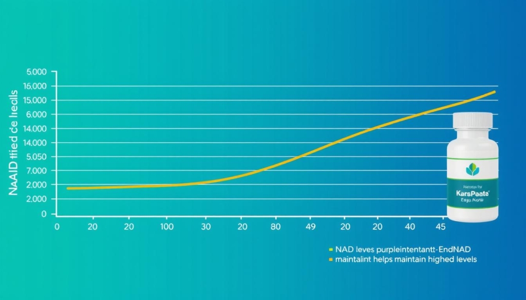 Graphique montrant la diminution des niveaux de NAD+ avec l'âge et comment EnduNAD aide à les maintenir